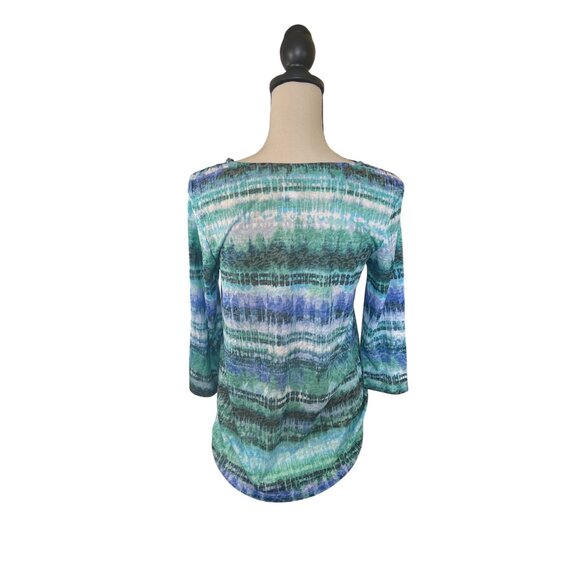 Ruby Rd. Womens Top Small Blue Green Abstract 3/4 Sleeve Scoop Neck Watercolor - Picture 2 of 10
